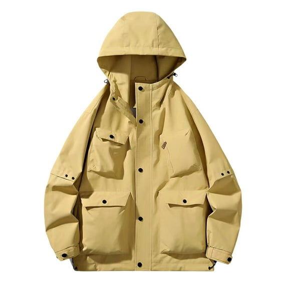 Men's Lightweight Softshell Jacket Hooded Water Resistant Winter Hiking Windbreaker Jackets Fashion Solid Color Outdoor Hiking Long Sleeve Hooded Casual Outwear Jackets