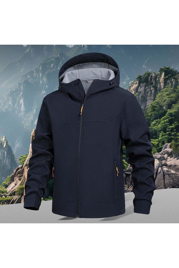 Men's Lightweight Softshell Jacket Winter Fleece Lined Hooded Waterproof Jackets (Blue XL)