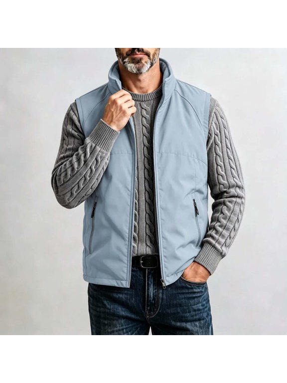 Men's Lightweight Softshell Vest Stand Collar Full Zip Sleeveless Warm Winter Casual Outerwear with Pockets