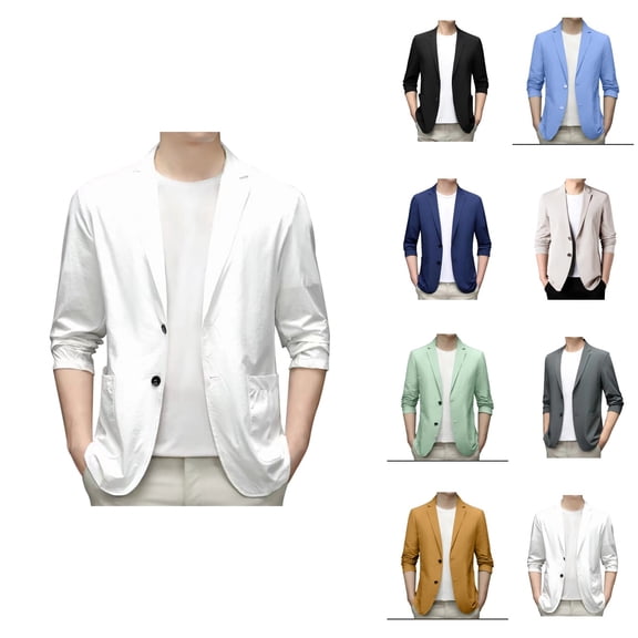 Men's Lightweight Spring Summer Suit Jacket Casual Stretch Slim Fit Button Sport Coats Lapel Blazer