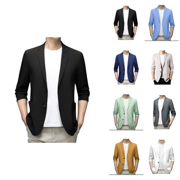 Men's Lightweight Spring Summer Suit Jacket Casual Stretch Slim Fit Button Sport Coats Lapel Blazer