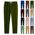 thumbnail image 1 of Men's Lightweight Straight Leg Casual Pants, Elastic Waist Drawstring Loose Fit Wrinkle Fabric Solid Color Trousers with Side Pockets for Travel Daily Wear, 1 of 6