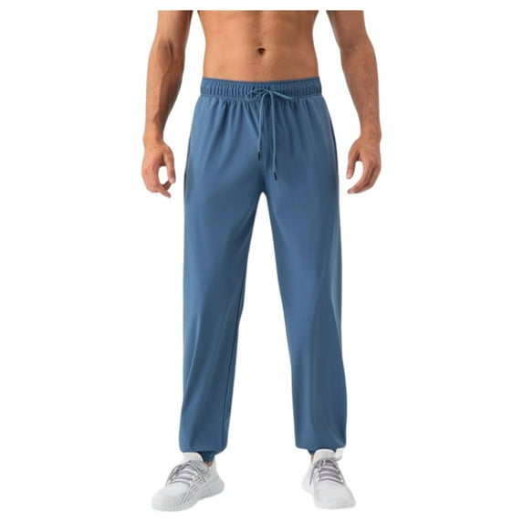 Men's Lightweight Stretch Lounge Pants with Adjustable Drawstring Waist and Straight Leg Fit - Large, Blue