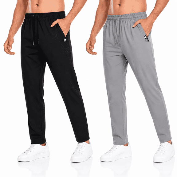 Men's Lightweight Stretch Pants Quick Dry Casual Jogger Pants with Elastic Drawstring Waist Breathable Travel Workout Pants
