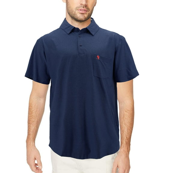 Men's Lightweight Stretch Polyester Blend Quick Dry Short Sleeve Logo Polo Shirt (KC 1201 Navy, XL)