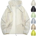 thumbnail image 1 of Men's Lightweight Sun Protection Windbreaker Fishing Jacket Active Stretch Hooded Shell Full Zip with Pockets for Hiking Travel Outdoor, Beige, XXXL, 1 of 9