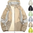 thumbnail image 1 of Men's Lightweight Sun Protection Windbreaker Fishing Jacket Active Stretch Hooded Shell Full Zip with Pockets for Hiking Travel Outdoor, Khaki, XL, 1 of 9