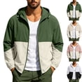 thumbnail image 1 of Men's Lightweight Sun Protection Windbreaker Hooded Athletic Color Block Running Shell Jacket Coat with Zipper Pockets for Hiking Running, Army Green, S, 1 of 10