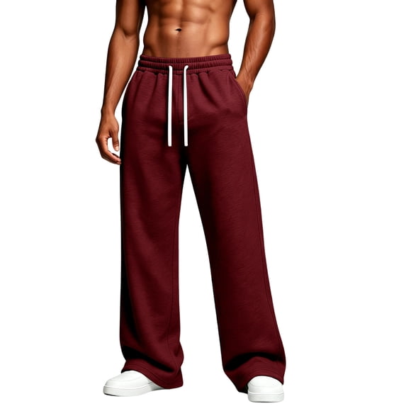 Men's Lightweight Sweatpants Baggy Straight Open Bottom Wide Leg Drawstring Lounge Athletic Pants with Pockets, M