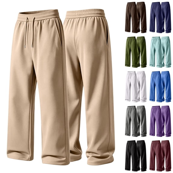 Men's Lightweight Sweatpants Baggy Straight Open Bottom Wide Leg Drawstring Lounge Athletic Pants with Pockets