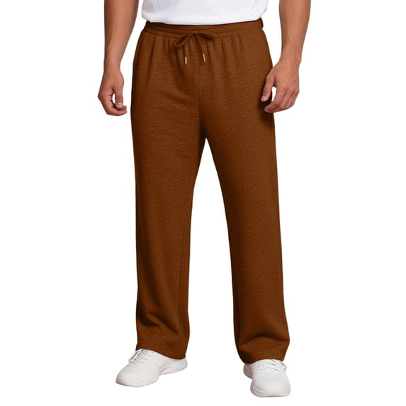 Men's Lightweight Sweatpants Open Bottom Sweat Pants for Men Straight Leg Gym Sweatpants Lounge Pants with Pockets Brown L