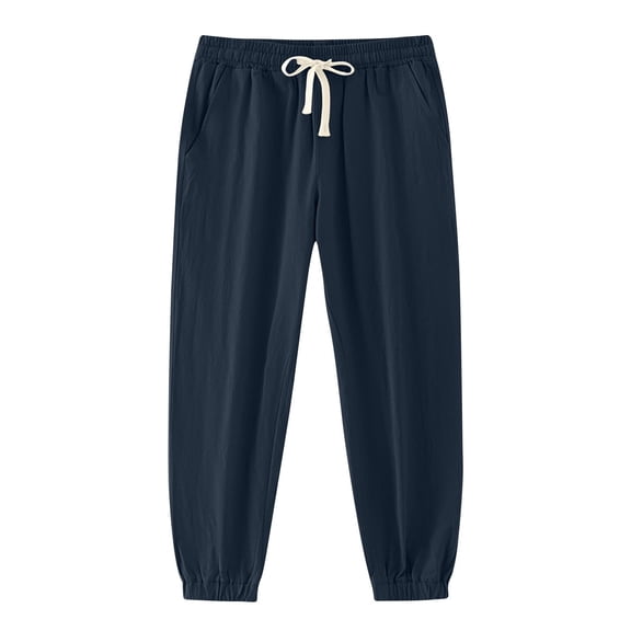 Men's Lightweight Sweatpants Tapered Cropped Joggers with Pockets Drawstring Elastic Waist Lounge Gym Running Navy