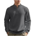 thumbnail image 1 of Men's Lightweight Sweatshirts Wlaffe 1/4 Front Zip Stand Collarsolid Color Pullover Tops Loose Casual Stylish Blouse (3XL, Watermelon Red), 1 of 8