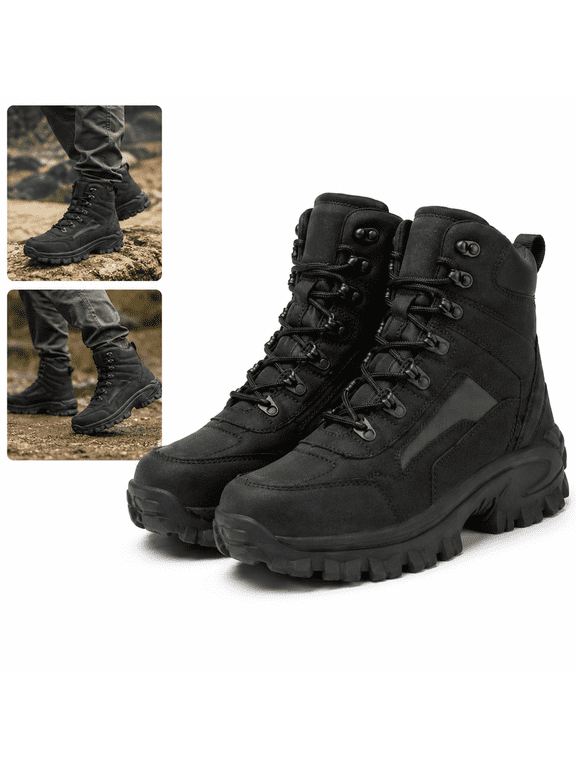 Men’s Lightweight Tactical Boots with Side Zipper, Mid Ankle Hiking Work Boots with Traction Outsole, Lace Up Outdoor Walking Boots for Daily Work, Hiking and Field Use