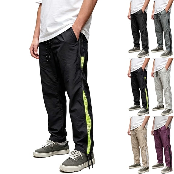 Men's Lightweight Track Pants with Side Zipper Mesh Vents Loose Fit Open Bottom Athletic Pants Drawstring for Running Workout, Green, XL