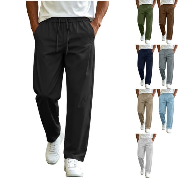 Men's Lightweight Travel Pants Open Bottom Sweatpants Elastic Waist Drawstring Loose Fit Casual Trousers with Pockets for Daily Wear Commuting Fall