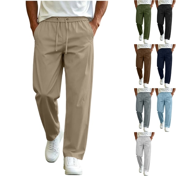 Men's Lightweight Travel Pants Open Bottom Sweatpants Elastic Waist Drawstring Loose Fit Casual Trousers with Pockets for Daily Wear Commuting Fall