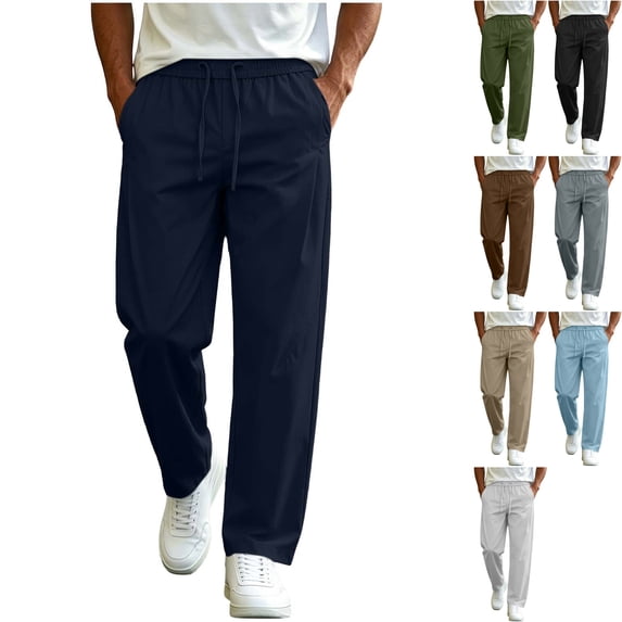 Men's Lightweight Travel Pants Open Bottom Sweatpants Elastic Waist Drawstring Loose Fit Casual Trousers with Pockets for Daily Wear Commuting Fall