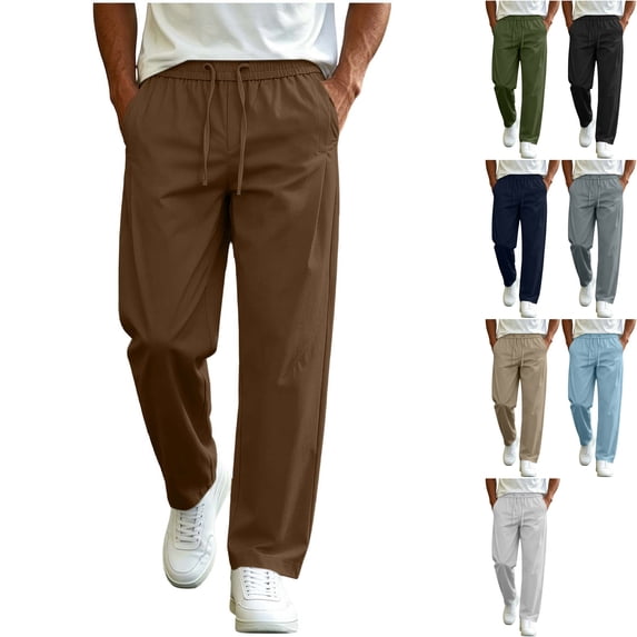 Men's Lightweight Travel Pants Open Bottom Sweatpants Elastic Waist Drawstring Loose Fit Casual Trousers with Pockets for Daily Wear Commuting Fall