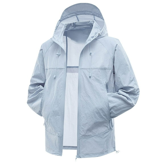 Men’s Lightweight UPF50+ Sun Protection Hoodie Jacket – Adjustable 3D Brim Hood, Full-Zip Closure & Zippered Pockets for Outdoor Adventures