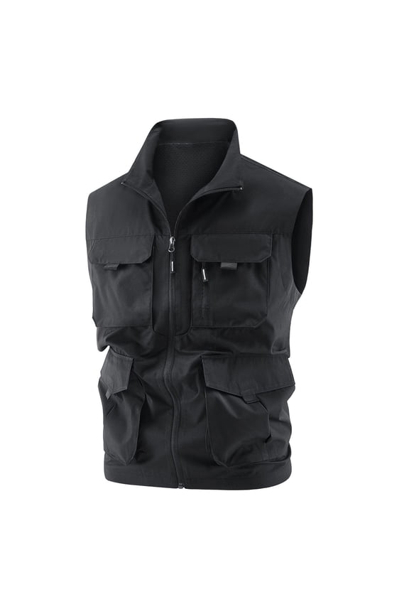 Men's Lightweight Utility Cargo Vest Tank Top for Outdoor Work Travel Fishing Camping with Multiple Pockets Durable Comfortable Stand Collar Design Mens T-Shirts Summer Lightweight Tee Tops