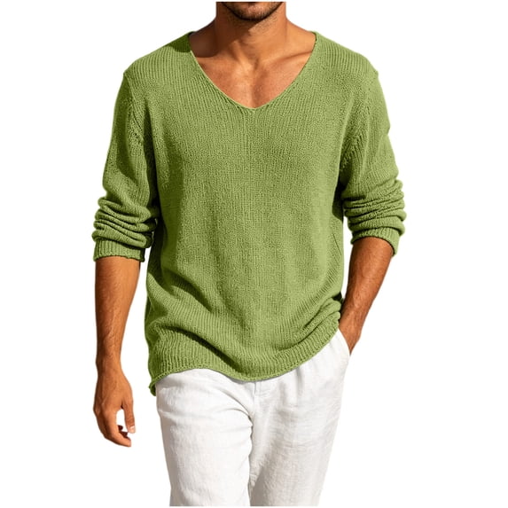 Men's Lightweight V-Neck Open Knit Linen Blend Sweater, Breathable Loose Fit Spring Summer Beach Pullover, Sweaters for Men XL