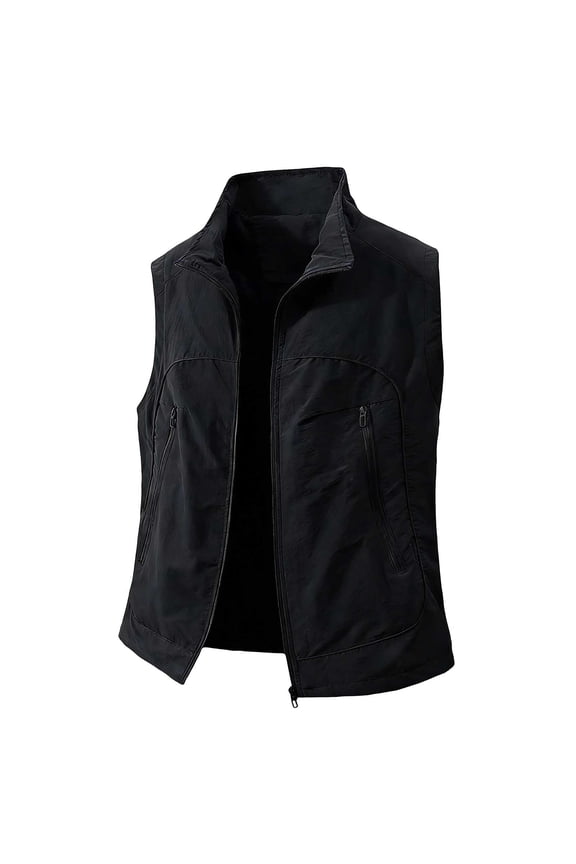 Men's Lightweight Vest Mesh Liner Outdoor Waterproof Windbreaker Vest Jacket for Golf Sai Travel Fishing Hiking Vest with Zipper Pocket Big and Tall Size M-5XL Black