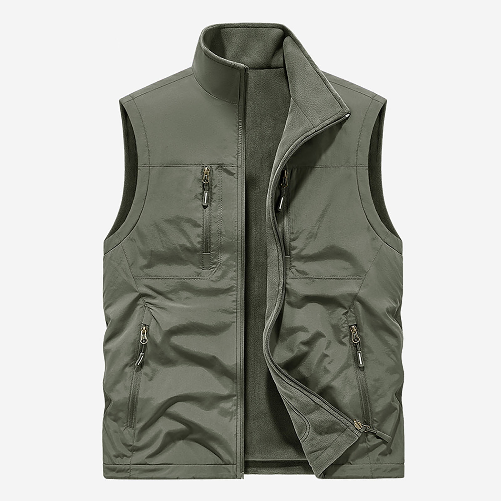 Men's Lightweight Vest Sleeveless Outdoor Work Jacket for Travel Hiking Running Army Green M