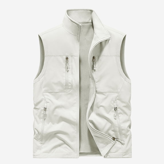 Men's Lightweight Vest Sleeveless Outdoor Work Jacket for Travel Hiking Running Beige M