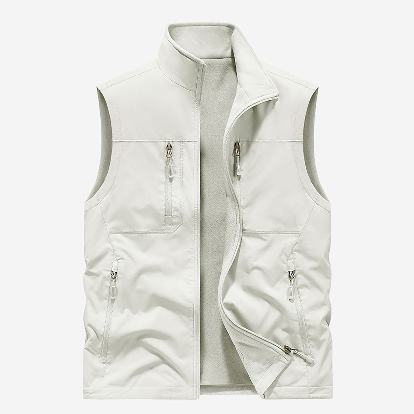 Men's Lightweight Vest Sleeveless Outdoor Work Jacket for Travel Hiking Running Beige XXXXL