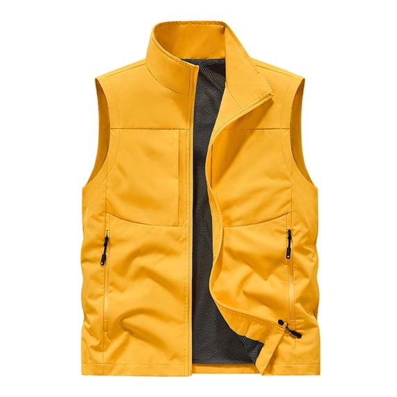 Men's Lightweight Vest Sleeveless Outdoor Work Jacket for Travel Hiking Running Yellow XXXXXL