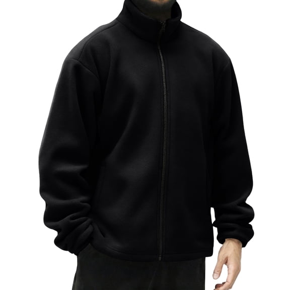 Men's Lightweight Warm Two-Way Sherpa Jacket, Full-Zip Long-Sleeve Soft Fleece Outerwear for Fall Winter, Black, M