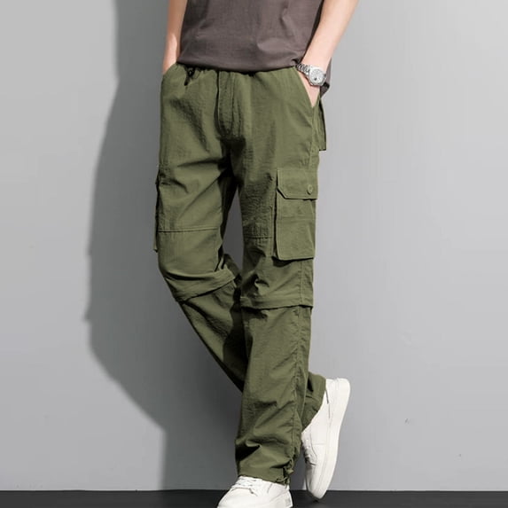 Men’s Lightweight Water Repellent Zip Off Hiking Pants, Stretch Straight Multi Pocket Travel Cargo Trousers