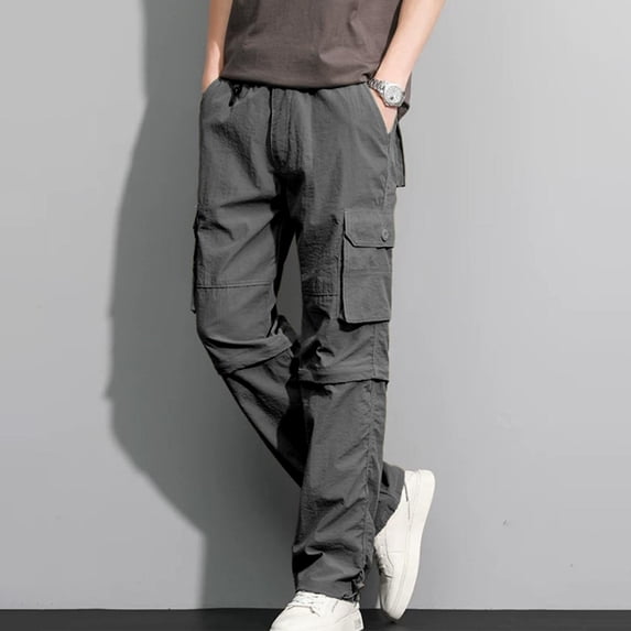 Men’s Lightweight Water Repellent Zip Off Hiking Pants, Stretch Straight Multi Pocket Travel Cargo Trousers