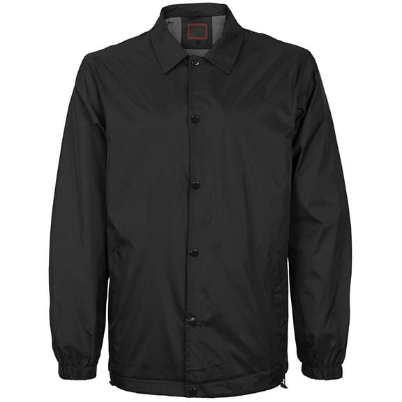 Men's Lightweight Water Resistant Button Up Nylon Windbreaker Coach Jacket (Black, 5XL)