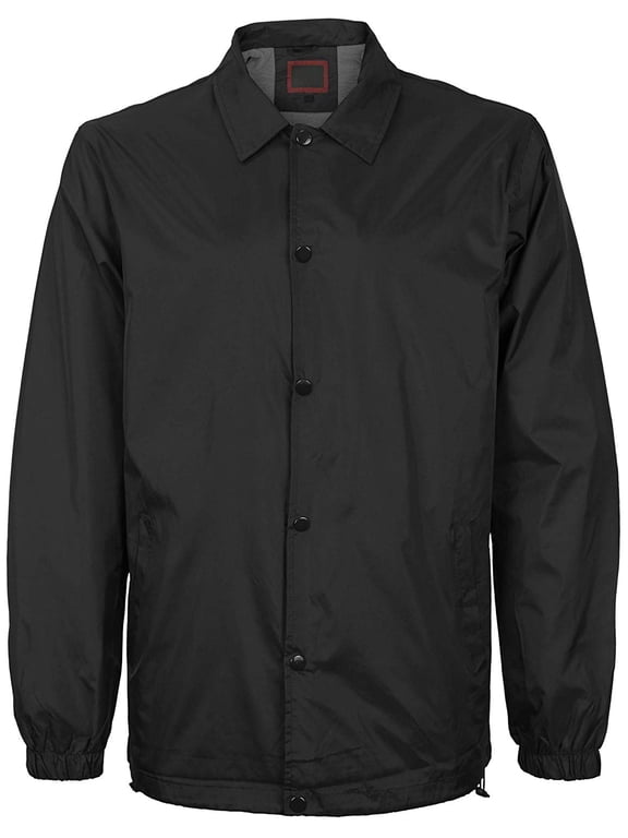 Men's Lightweight Water Resistant Button Up Nylon Windbreaker Coach Jacket (Black, 5XL)