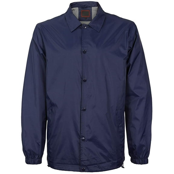 Men's Lightweight Water Resistant Button Up Nylon Windbreaker Coach Jacket (Navy, 5XL)