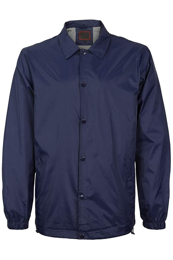 Men's Lightweight Water Resistant Button Up Nylon Windbreaker Coach Jacket (Navy, 5XL)
