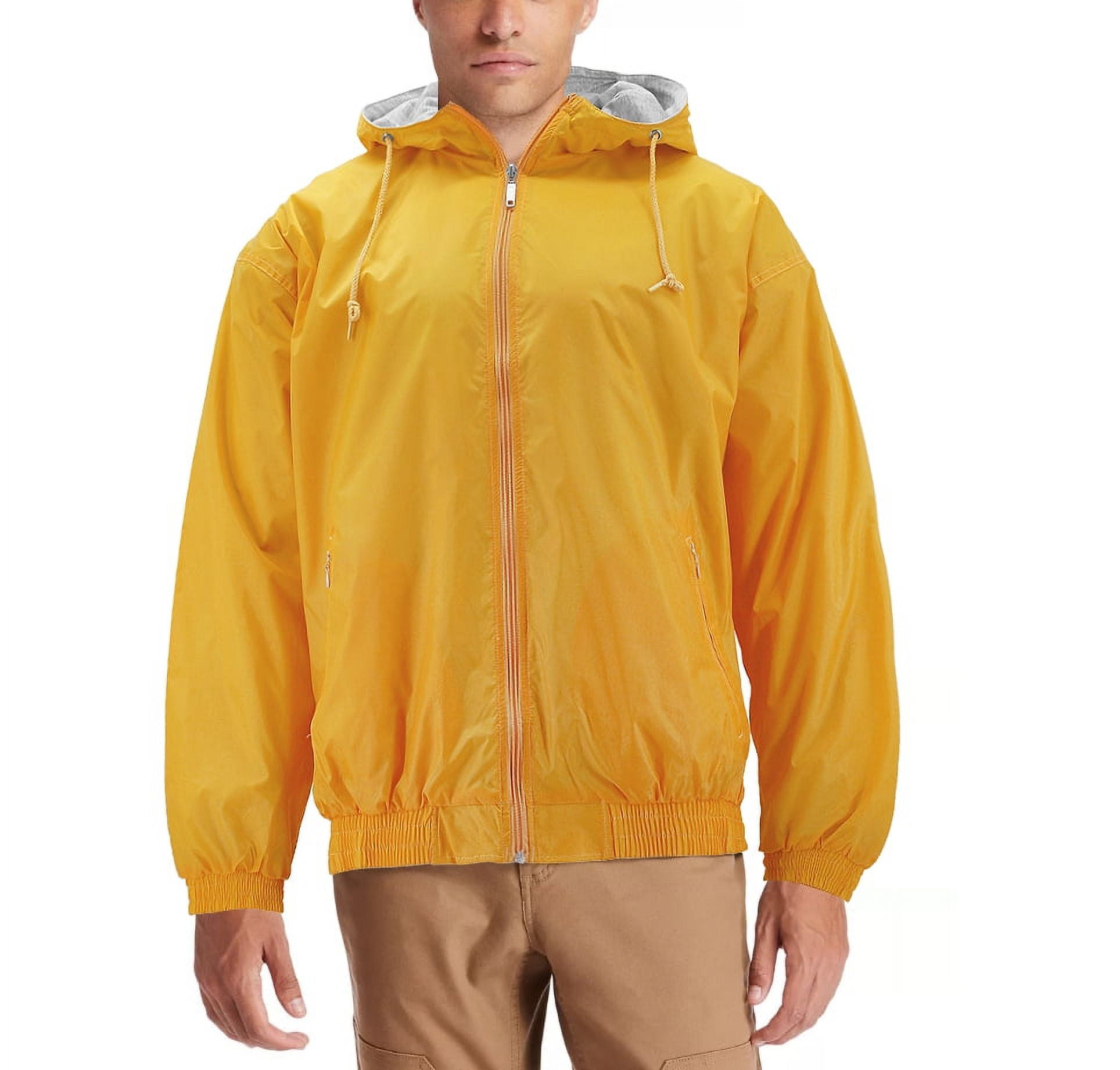 Men's Lightweight Water Resistant Nylon Zip Up Windbreaker Hoodie Jacket  (Gold, XL)