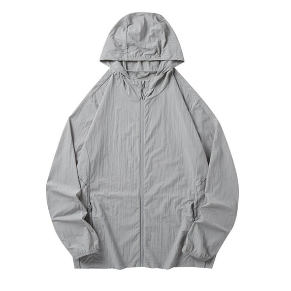 Men's Lightweight Waterproof Coated Hooded Jacket Solid Color Windbreaker Sunproof Clothing