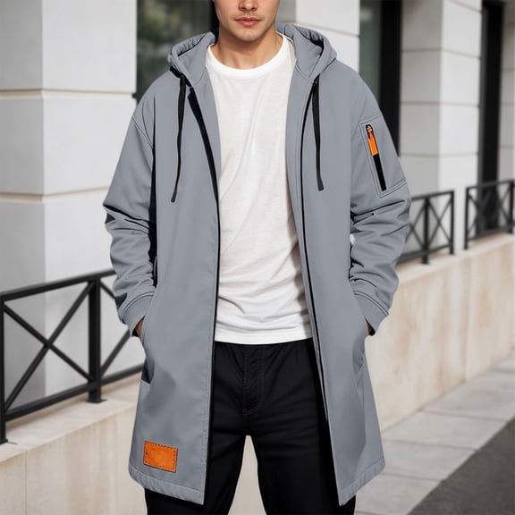 Men's Lightweight Waterproof Hooded Softshell Rain Jacket Long Windbreaker (Grey S)