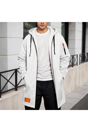 Men's Lightweight Waterproof Hooded Softshell Rain Jacket Long Windbreaker (White XXXL)