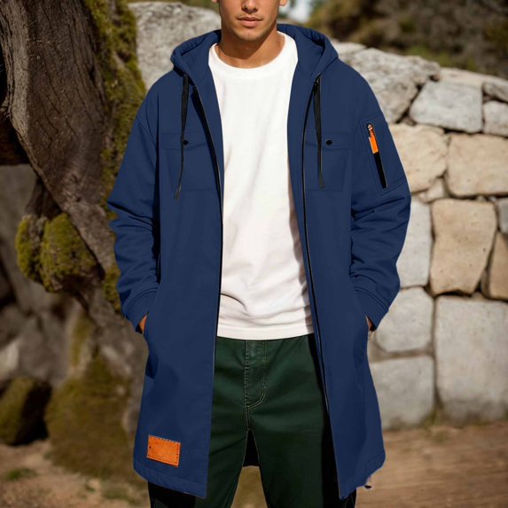 Men's Lightweight Waterproof Hooded Softshell Rain Jacket Long Windbreaker