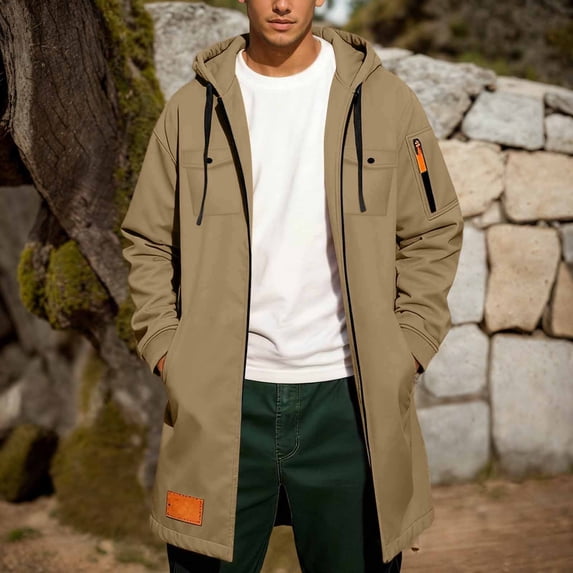 Men's Lightweight Waterproof Hooded Softshell Rain Jacket Long Windbreaker