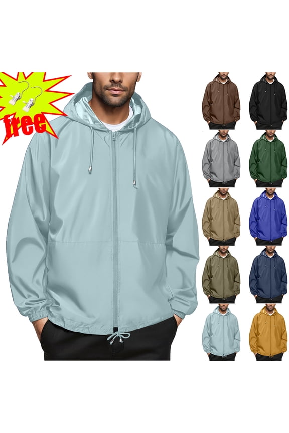 Men's Lightweight Waterproof Rain Jacket Ndbuld Men's Solid Color Outdoor Water Proofing Climb Sport Run Pocket Zipper Long Sleeved Hooded Mint Green XL