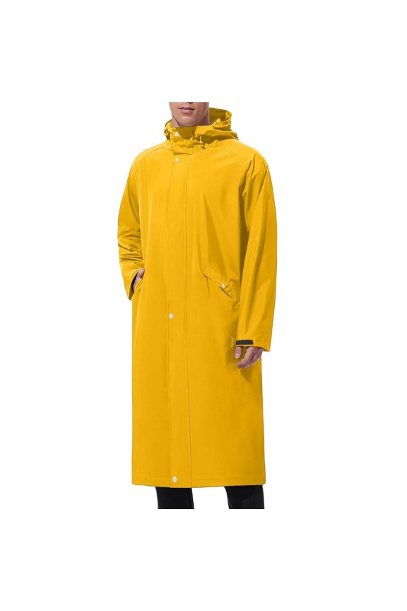 Men's Lightweight Waterproof Rain Jacket with Hood Windproof Packable Long Coat for Running Hiking Cycling