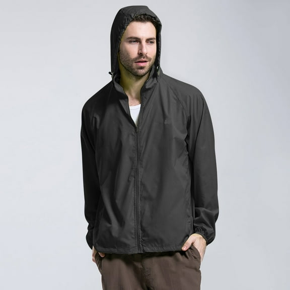 Men's Lightweight Waterproof Rain Shell Jacket Raincoat with Hood (Black M)
