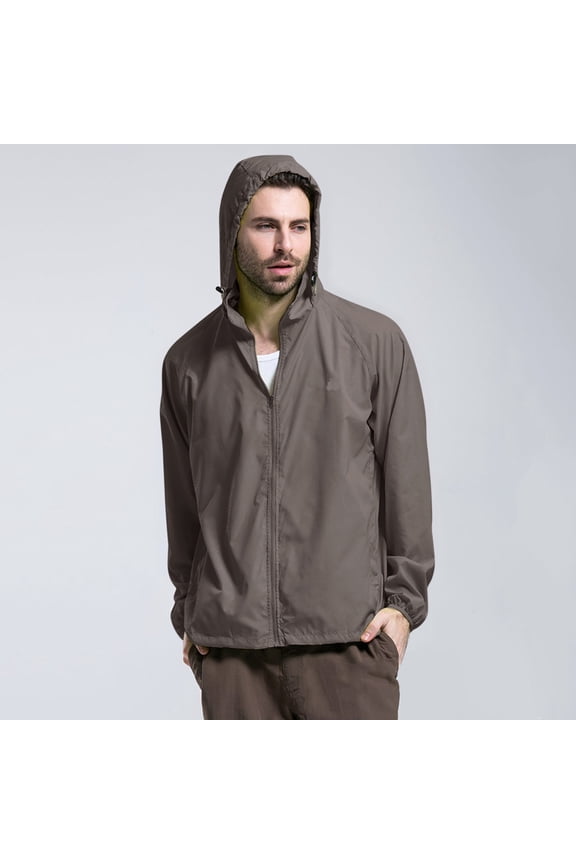 Men's Lightweight Waterproof Rain Shell Jacket Raincoat with Hood (Grey S)