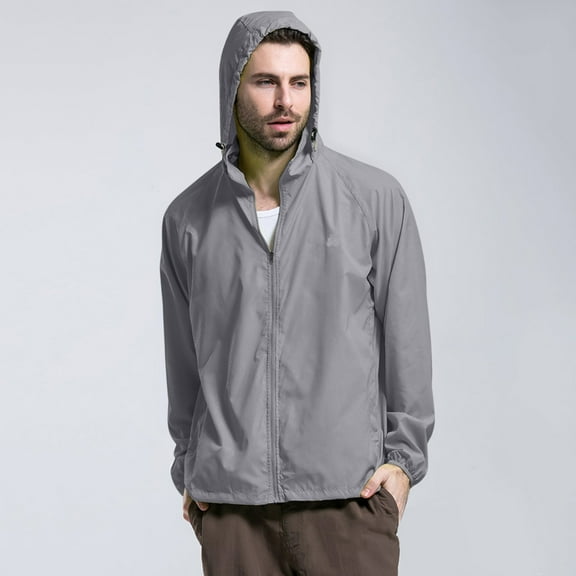Men's Lightweight Waterproof Rain Shell Jacket Raincoat with Hood (Silver XXL)