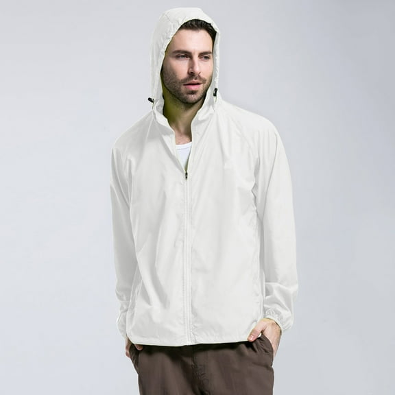 Men's Lightweight Waterproof Rain Shell Jacket Raincoat with Hood (White XXXXS)